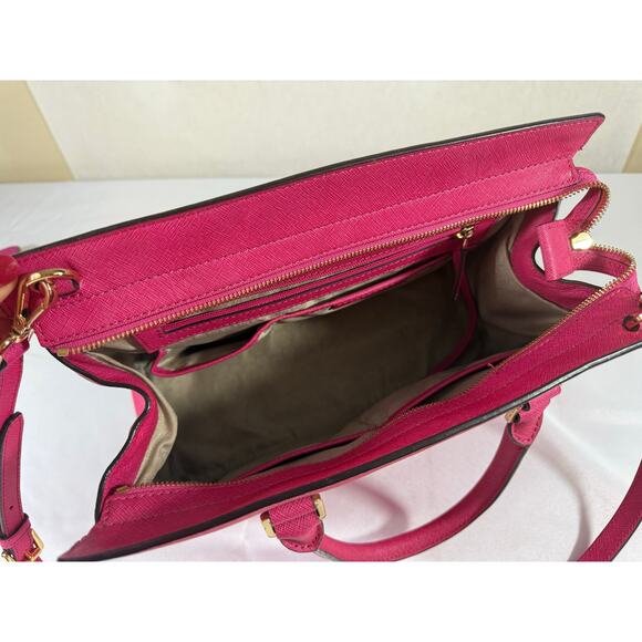 Michael Kors Pink Saffiano Leather Tote Bag & Wallet Set – Gold, Crossbody Strap - Picture 7 of 11